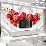 Seinamaaling tapeet 3D Euroopa stiil Punane lill Teemant ehted Elutuba TV taust Dekoratsioon tapeet Seinamaalingud 200 cm(W) x 140 cm(H)