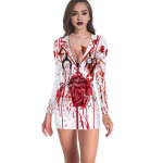 Halloweeni naiste kleit Vereplekiline luustik, &auml;mblikprint V kaelusega &otilde;de Cosplay pikkade varrukatega kummitusmaja NPC esinemiskost&uuml;&uuml;m L 2