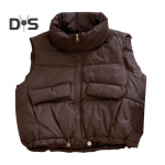 Naiste vestmantel p&uuml;stkrae varrukateta lukuga esiliist puuvillane vest taskutega n&ouml;&ouml;r&auml;&auml;ris lahtise l&otilde;ikega &uuml;hev&auml;rviline puhvervest XL hall