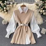 Naise kampsun, vest, latern, varrukatega s&auml;rk, kaheosaline v&ouml;&ouml;rihmaga komplekt S&uuml;gisene moe džemprid Kontori Daami Pullover One Size aprikoosi