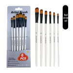 Valge k&auml;epidemega &otilde;limaalipintslite komplekt, nailonist juuksed, puidust gua&scaron;&scaron;v&auml;rvi akr&uuml;&uuml;lpintslid laste kunstitarvete jaoks 6-Piece Nail Circle Set valge