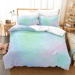 Kalasoomustega tekikoti komplekt Queen King suurus V&auml;rviline Merineitsi soomuste dekoor Pol&uuml;ester voodipesukomplekt Armas romantiline stiil lapsele t&uuml;drukule 135x200cm 2pcs white