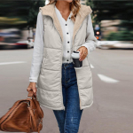 Naiste s&uuml;gisesed &uuml;mberp&ouml;&ouml;ratavad vestid varrukateta jakk lukuga kapuutsiga taskud pikad soojad talvised &uuml;ler&otilde;ivad 5XL beež