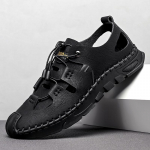 MoodSuvi Br&auml;nd Mood Valged Meeste Nahast Sandaalid V&auml;litingimustes Hingavad Pehme Massaažitallaga Libisemisvastased Sandaalid Meestele zapatos hombre 38 must