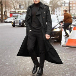 Uus mood Meeste Trench-mantel Tuulejope S&uuml;gis-talv &uuml;hev&auml;rviline Allaneelatud krae Parka Mantel pikk jakk &uuml;ler&otilde;ivad XXL must