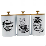 3 Kitchen Canisters for Countertop Use - Coffee, Tea, Sugar Storage in Iron valge