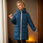 Talveriided: Uus Korea versioon vabaaja naiste keskmise pikkusega puuvillajakist kapuutsiga, lahtine ja paksendatud puuvillajakk 2XL sinine