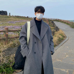 Kalasaba mantel meeste keskmise pikkusega korea stiilis trendikas &uuml;le p&otilde;lve ulatuv tuulejakk Meeste paksendatud vaba mantel M hall