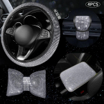 4 tk Diamond Crystal auto rooliratta kate k&auml;iguvahetuse kate K&auml;etoe padja padi Peatoe sisekujundus autotarvikute komplekt naistele must