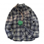 Kevads&uuml;gisene Meeste s&auml;rk lahtik&auml;iva kraega ruuduline tr&uuml;kkimine lahtise n&ouml;&ouml;biga Retro American L must valge v&auml;rv