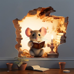 1 tk lugemishiirte PVC seinakleebis, s&uuml;dantsoojendav loomamustriga isekleepuv eemaldatav veekindel vin&uuml;&uuml;list seinakleebis. Mice Read Books D 4.72*4.72inch