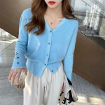 Kevad- ja s&uuml;gisene &otilde;huke V-kaelusega kootud kardigan, jakk, naiste pikkade varrukatega, &uuml;hev&auml;rviline kardigan, kampsun, naiste lahtised &otilde;hukesed vabaaja daamide kudumid, topid 25861 One Size valge