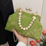 Vintage Green Messenger kotid naistele siidist helmestega pulm Clutch Shell Clip Lukk kett Crossbody kotid kotid ja rahakotid uued