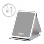 LED-valgustusega meigipeegel, 3 v&auml;rvi režiimid, reguleeritav kaks-&uuml;hes kokkuklapitav kosmeetiline peegel USB-laetav kaasaskantav reisipeegel S valge