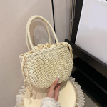 Naistele n&ouml;&ouml;riga suletav &otilde;lekott, pealmine k&auml;epide, suvine rannakootud boho-kott, rotangist suur mahutavusega kandekott, naiste ostukott, k&auml;ekott 27*12*17cm beež