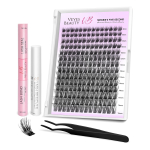 Veyesbeauty Unistuslikud ripsmed 3D positsioneerimistehnoloogia Kerge tunne Uustulnuk Plus Harjutusversioon 196 kobarit 8-16mm Lash Kit must