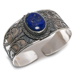 Natural Lapis Lazuli Gemstone 925 Sterling Silver Cuff Bangle Adjustable d9g07