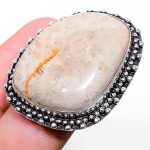 Fossil Coral Handmade 925 Sterling Silver Jewelry Ring Size 7 b0p80