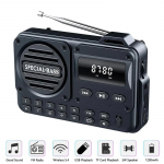 Kaasaskantav FM-raadio laetava akuga USB TF MP3-pleier toetab k&otilde;rvaklappide esitamist Bluetooth-k&otilde;lariga ja vastuv&otilde;tjaga FM-raadiod must