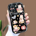 Armas koomiksimustriga kreemjas tekstuuriga korpus, lainelise servaga pehme silikoonkaanega telefoni&uuml;mbris Vivo jaoks Vivo V17 Neo must