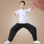Suvine Tai Chi riietus Treeningriietus Naised Hiina stiilis V&otilde;itluskunstide riietus Kost&uuml;&uuml;m Esinemisriietus 6XL must valge v&auml;rv