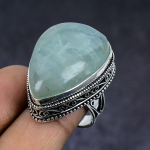 Aquamarine handmade 925 Sterling Silver Jewelry Ring Size 7 A3N98