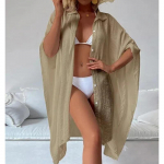 Suvine Vaba Kampsun P&auml;ikesekaitse Sarong Naine Bikiinide Pealekate Ujumisriided &Uuml;hev&auml;rvilised Ranna-pealsed Ujumisriided Naiste Kimono kleit One Size khaki