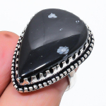 Natural Snowflake Obsidian Gemstone 925 Sterling Silver Jewelry Ring Size 7 b0k18