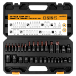 31 tk Torx ja T&auml;htpadrunite komplekt Kroomvanaadiumterasest S2 legeerterasest otsikud E-Torx ja T-ruut Suure p&ouml;&ouml;rdemomendiga Rooste- ja plekikindel V&auml;rvitud viimistlus 31 Piece must
