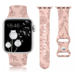 Lilledega graveeritud rihm Apple Watch Ultra2 49MM 41/40/38 jaoks, v&otilde;ilille mustriga silikoonrihm 46mm 45mm 44mm 42mm iWatch 10/9/8/7/6/5/4/3/SE jaoks Series10 46mm roosa