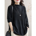 Suur number Naiste Elegantne S&uuml;gis-Talvine Kampsun Lahtine Vabaaja Pikkade Varrukatega Kootud Pullover &Uuml;hev&auml;rviline Aluss&auml;rk Topid XXXL must