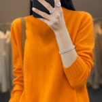 Naiste ka&scaron;miirkampsun Qinghe ka&scaron;miir 30% ka&scaron;miir 70% vill s&uuml;gis-talvine pullover soe ja moekas XL oranž