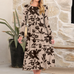 Women's fashionable loose retro printed round-neck dress XXL