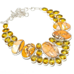 Brecciated Mookaite, Citrine Gemstone 925 Sterling Silver Necklace 18 g3h95