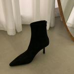 Mood 2025 Uus S&uuml;gis K&otilde;rge Kontsaga Venivad Kitsad Naiste Pahkluud Saapad S&uuml;gisesed Daamide Elegantne Terava Ninaga L&uuml;hikesed Botas Zapatos De Mujer 35 must