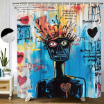 1 tk abstraktne kunstiline humanoidkuju du&scaron;ikardin, erksad erinevad silmad, kroonitud pea, grafitistiil, linna s&uuml;rrealistlik disain, 90x180cm