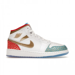 Air Jordan 1 Mid GS NC to Chi Laste tossud Valge Metallik-Kuldne &Uuml;likoolipunane FB2212-100 38.5