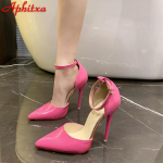 Mood Aphixta Uued Pimps 12cm K&otilde;rged Stilettokannad Ankelrihm Pandlaga Sandaalid Naistele Terava Ninaga Kontsad Kingad Suurused 49 50 35 beebi roosa v&auml;rv