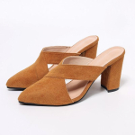 Moodne Suvine Uus Baotou Sandaalid Naiste Mood Terava Otsaga S&uuml;gav Suede &Otilde;&otilde;nesistusega Slip-on Kulumiskindel Paksude Kontsadega 35