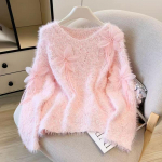 Naiste 3D Lillega &Uuml;hev&auml;rvilised Kampsunid Korea Stiilis Magus Daam L&auml;bil&otilde;ikeline Silmkoeline Kampsun S&uuml;gisne Mitmek&uuml;lgne Moodne Naiste Pullover Topp Onesize roosa