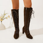 Mood 2025 S&uuml;gis Talv Naiste P&otilde;lvp&uuml;ksid K&uuml;lgmine T&otilde;mblukk Paks Konts Pikk Saapad Vintage Suede Ees Paelkinnitusega Botas Mujer Elegantne 35 pruun