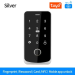 Tuya Bluetooth Taustavalgustusega Puutetundlik Juurdep&auml;&auml;sukontrolli Klaviatuur IP65 Veekindel RFID 13.56MHz Klaviatuur Biomeetriline S&otilde;rmej&auml;lje Ukseavaaja must