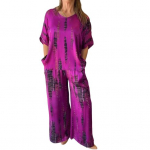 Naiste suures suuruses kaheosaline komplekt suvine vabaaja kaelusega l&uuml;hikeste varrukatega &uuml;laosa laiade s&auml;&auml;rtega p&uuml;kste komplekt kevadsuve s&uuml;giseks L