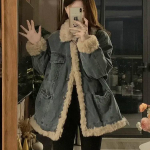 Jaapani retro lambavillane teksajakk naistele uue s&uuml;gise ja talve stiilis lambavillast talve paksust puuvillast riided XL sinine