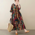 Suur Suurus Suvine Kleit Vintage Naised Daam Vestidos Ranna P&auml;ikesekleit Pikk Kleit Tr&uuml;kiga &Uuml;lisuur Puuvillane Vabaaja One Size pruun