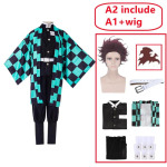 Anime Tanjirou Kamado Cosplay Demon Slayers Kimetsu no Yaiba Cosplay Kost&uuml;&uuml;m Parukas Mask Kimono Keep halloween &Uuml;htne T&auml;iskasvanud Lapsed 150 blue