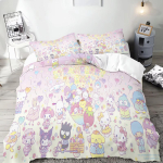 MINISO Kawaii Cinnamoroll Tr&uuml;kitud Kuromi My Melody Tekikott 2 Padjap&uuml;&uuml;ri T&auml;iskasvanute ja Laste Voodipesukomplekt Luksuslik Kingitus 90x200cm