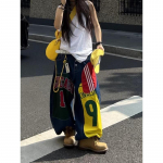 BeatStreet Laia S&auml;&auml;rise L&otilde;tkuga P&otilde;lvepikkuseni P&uuml;ksid Suur Suurus Ameerika Retro V&uuml;rtsika T&uuml;druku Disainiga Tr&uuml;kitud Denim Naiste K&otilde;rge V&ouml;&ouml;koht P&uuml;ksid S sinine