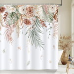 Boheemlik Lehtedega Du&scaron;ikardin Akvarell Pruun Leht Lilledega Vannitoakardin Pol&uuml;ester Veekindel Du&scaron;ikardin Konksudega 2pcs*90x180cm