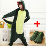 Unisex Anime Kigurumi pidžaama dinosauruste cosplay kost&uuml;&uuml;m, talve kapuuts, peo magamisriiete komplekt XL roheline